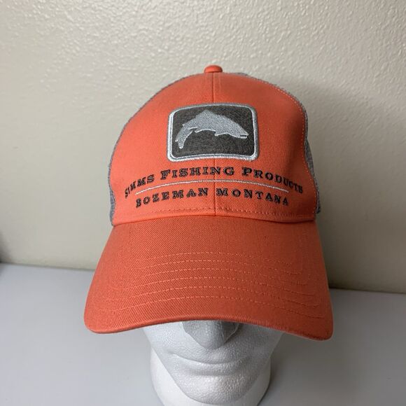 Coral Embroidered Simms Fishing Products Bozeman Montana Mesh Snapback Hat - Picture 1 of 9